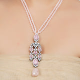 Silver Plated Neel Rose Quartz  Zircon Necklace Set