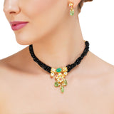 Grishma Gold Plated Kundan Fluorite Black Choker Set