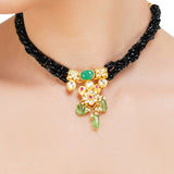 Grishma Gold Plated Kundan Fluorite Black Choker Set