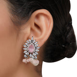 Silver Plated Neel Rose Quartz  Zircon Necklace Set
