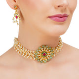 Grishma Gold Plated Kundan Pearl Choker Set
