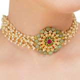 Grishma Gold Plated Kundan Pearl Choker Set