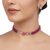 Silver Plated Neel Ruby Zircon Choker Set