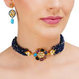 Grishma Gold Plated Kundan Navarattan Choker Set
