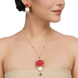 Gold Plated Neel Coral Zircon Heirloom Necklace Set