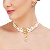 Grishma Gold Plated Kundan Chand Pearl  Choker Set