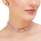 Grishma Gold Plated Kundan Lotus  Pink Choker Set