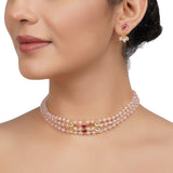Gold Plated Neel Kundan Rose Quartz Choker Set