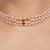 Gold Plated Neel Kundan Rose Quartz Choker Set