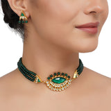 Gold Plated  Neel Kundan Green Onyx Choker Set