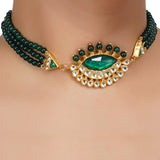 Gold Plated  Neel Kundan Green Onyx Choker Set
