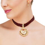 Grishma Gold Plated Kundan Garnet Choker Set