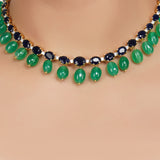 Gold Plated Neel Green Onyx Iolite Necklace Set