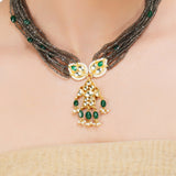 Grishma Gold Plated Kundan Grey Necklace Set