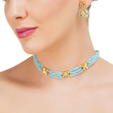 Grishma Gold Plated Kundan Blue Choker Set