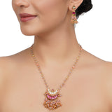 Gold Plated Neel Kundan Pink Tassel Necklace Set