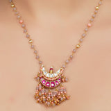 Gold Plated Neel Kundan Pink Tassel Necklace Set