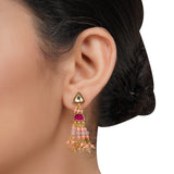 Gold Plated Neel Kundan Pink Tassel Necklace Set