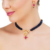 Grishma Gold Plated Kundan Blue Choker Set
