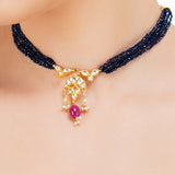 Grishma Gold Plated Kundan Blue Choker Set