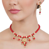 VILNDI CORAL KUNDAN CHAMPAKALI NECKLACE SET