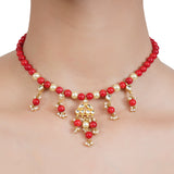 VILNDI CORAL KUNDAN CHAMPAKALI NECKLACE SET