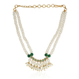 Gold Plated Baisakh Green Onyx  Pearl Necklace Set