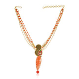 Samyukta Kundan Carved Pink Coral Floral Peacock Necklace Set