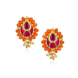 Samyukta Kundan Carved Pink Coral Floral Peacock Necklace Set