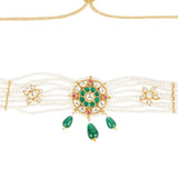 VILANDI PEARL GREEN FLOWER KUNDAN CHOKER SET