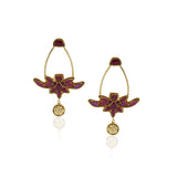 Gold Plated Panaash Red Lotus Kundan Earrings