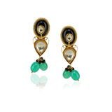 Gold Plated Neel Kundan Black Green Onyx Necklace Set