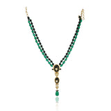 Gold Plated Neel Kundan Black Green Onyx Necklace Set