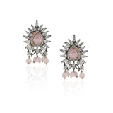 Silver Plated Neel Rose Quartz  Zircon Necklace Set