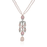 Silver Plated Neel Rose Quartz  Zircon Necklace Set