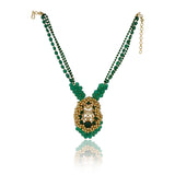 Gold Plated Neel Kundan Green Onyx Necklace Set