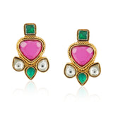 Gold Plated Kundala Kundan Ruby Earring