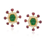 Gold Plated Kundala Ruby Green Onyx Earring