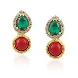 Gold Plated Kundala Green Onyx Coral Earring
