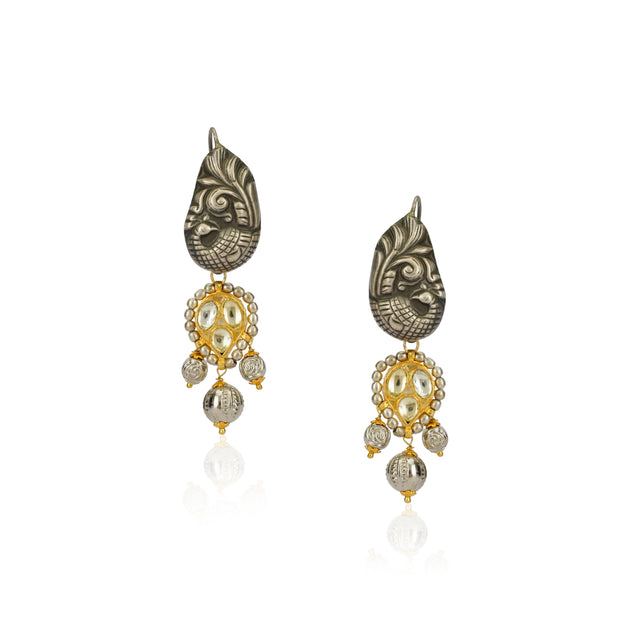 Sterling Silver 92.5 Peacock Kundan Drop Earrings