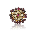 Gold Plated Garnet Kundan Ring
