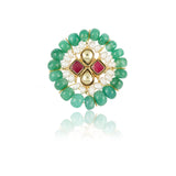 Gold Plated Kundan Green Onyx Ring