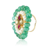 Gold Plated Kundan Green Onyx Ring