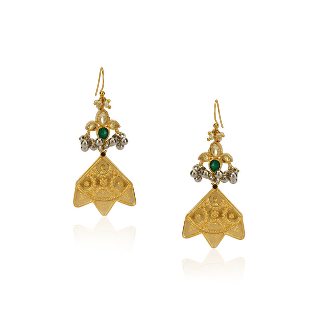 Sterling Silver 92.5 Bud Kundan Drop Earrings