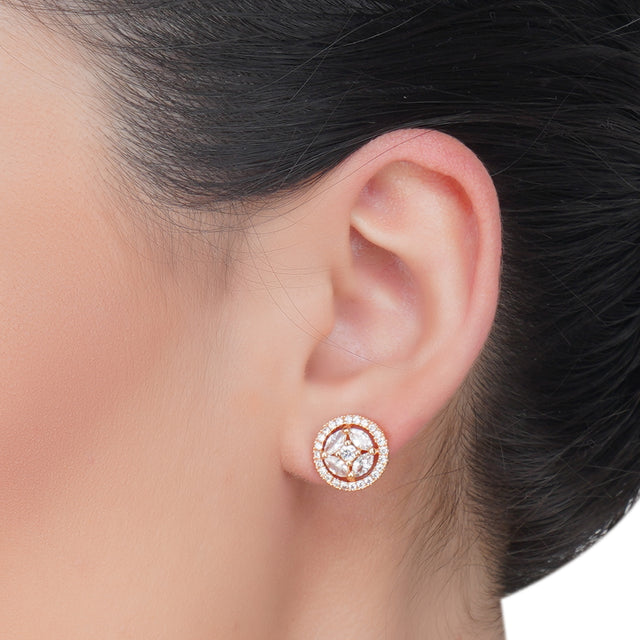 Dainty Rose Plated Zircon Earring Studs
