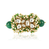 Gold Plated Kundan Green Onyx Ring