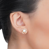 Dainty Rose Plated Zircon Flower Earrings