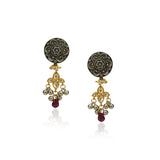 Sterling Silver 92.5 Floral Embossed Kundan Earrings