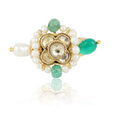 Gold Plated Green Onyx Kundan Ring