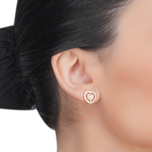 Dainty Rose-Plated Zircon Heart Earrings